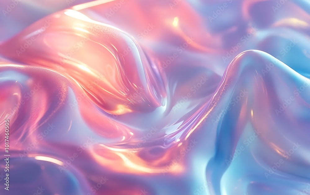 Poster a vibrant and fluid abstract representation featuring waves of pastel colors blending elegantly, evo
