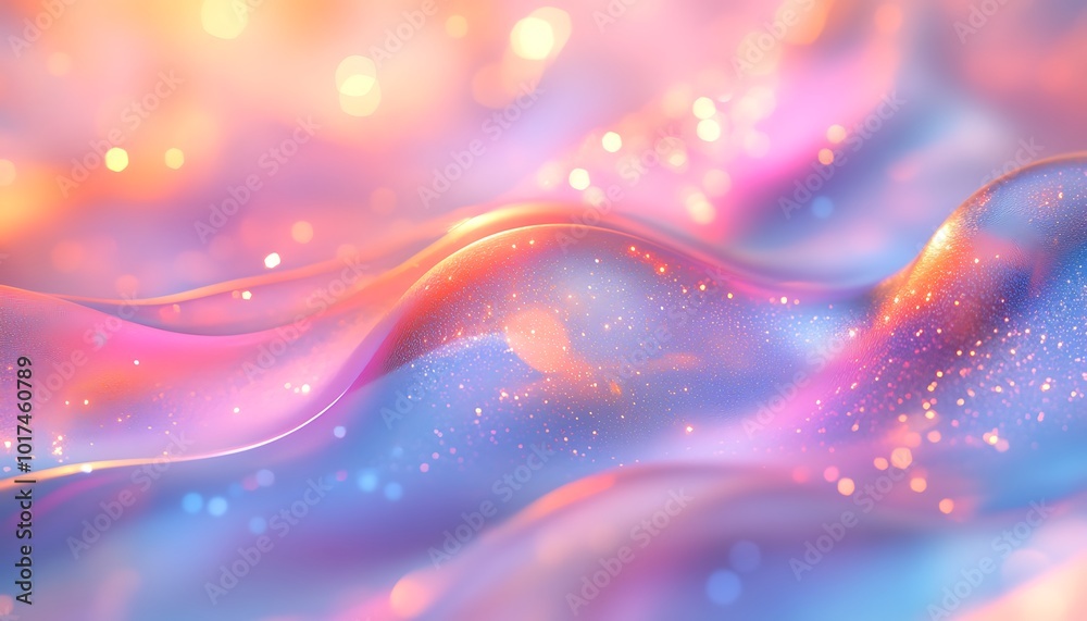 Poster ### description a mesmerizing abstract scene with waves of pastel colors, shimmering sparkles, and a