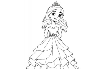 Fototapeta premium Princess in a Ball Gown Coloring Page