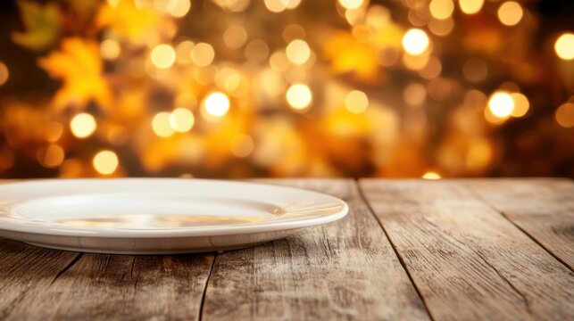 The Thanksgiving table features elegant autumn decor with warm colors, inviting dishes, and a rustic wooden backdrop for a festive gathering