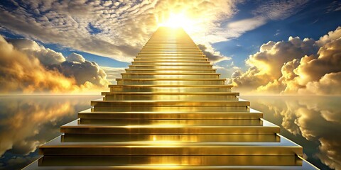 Abstract image of gold staircase reaching sky