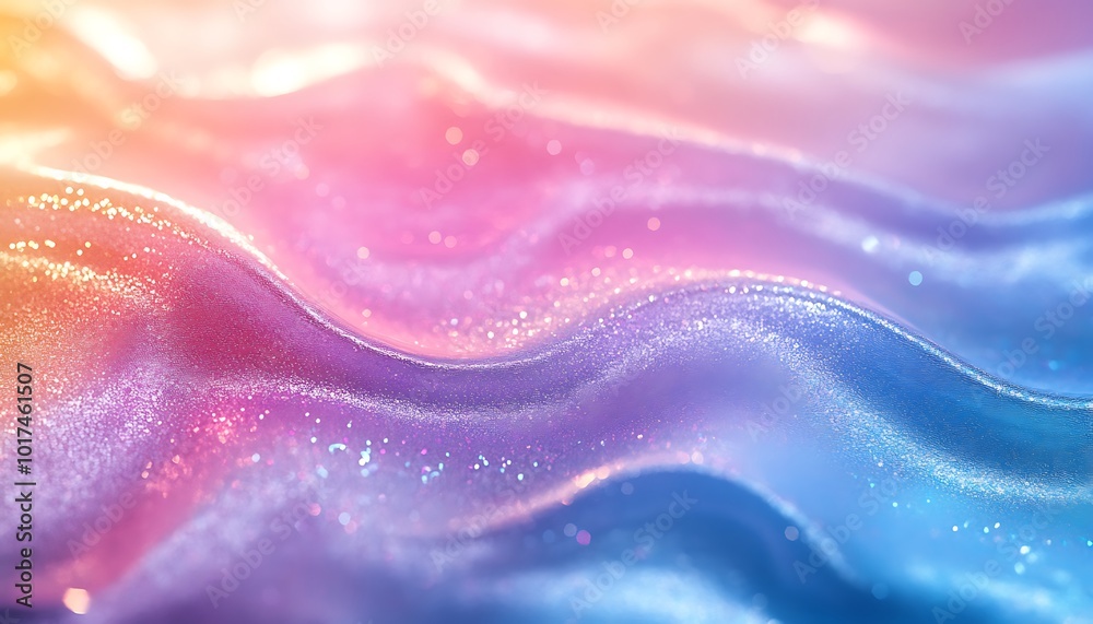 Poster a vibrant, swirling surface of colorful waves, sparkling with light and texture, creating a dreamy, 