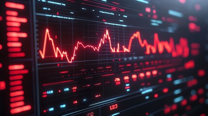 Dynamic red waveform graph visualizing data trends on a digital display.