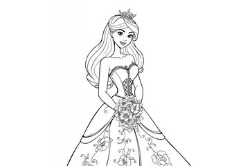 Fototapeta premium Beautiful Princess in a Gown with a Bouquet of Flowers