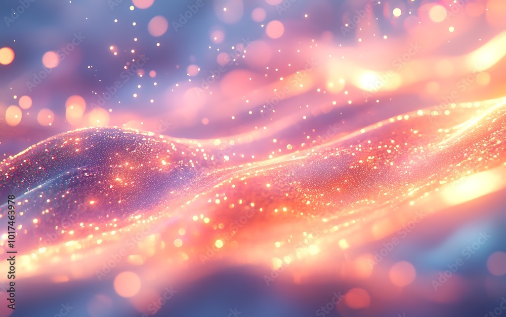 Poster a vibrant, abstract image of flowing waves with glowing particles, evoking a sense of motion and ene