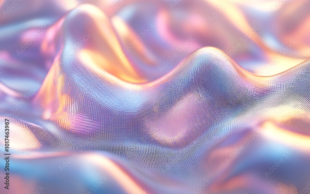 Aufkleber A colorful, iridescent fabric texture with flowing, wave-like patterns reflecting light, creating an enchanting and dynamic visual effect.