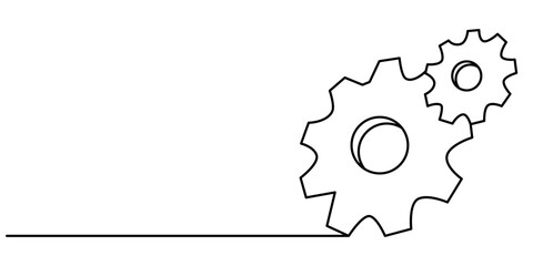 Continuous one line drawing of gear vector illustration. Premium vector, Vector Gear Icon One Line Art, Continuous line drawing of metal gear. One line machine wheel gear icon. Cogwheel vector symbol.