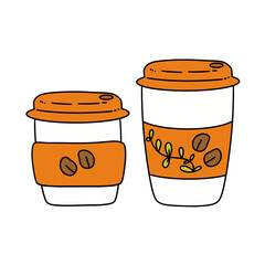 Two cups with orange lids and white handles