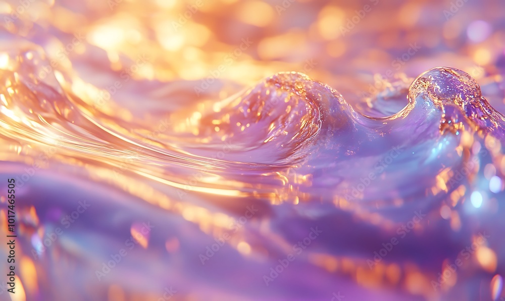 Aufkleber a mesmerizing close-up of shimmering, colorful water waves reflecting light, creating a dreamy and t