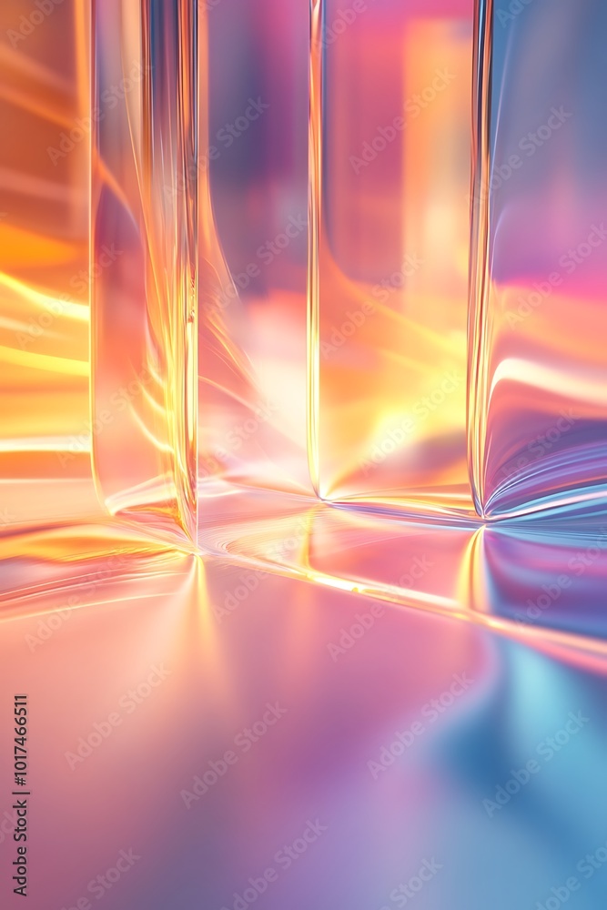 Aufkleber a vibrant, abstract display of light reflecting through transparent surfaces, creating a colorful, e