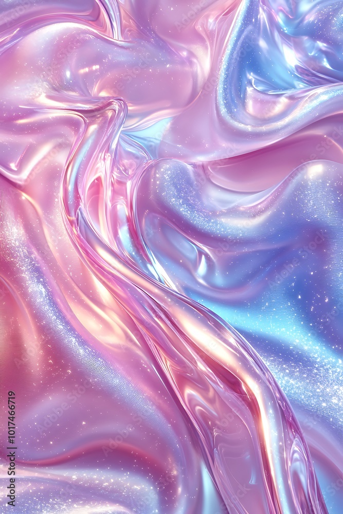 Aufkleber a dreamy swirl of shimmering pink and blue fabric, showcasing a silky texture and sparkling surface 