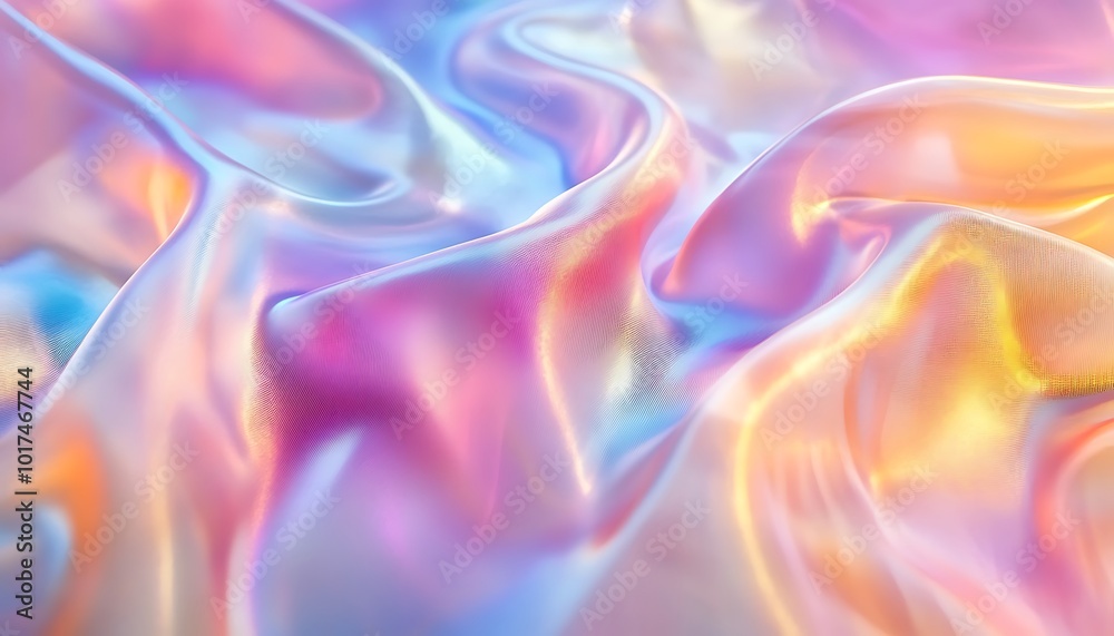 Aufkleber a vibrant, flowing fabric with soft, iridescent waves in pastel colors, creating a dreamy and ethere