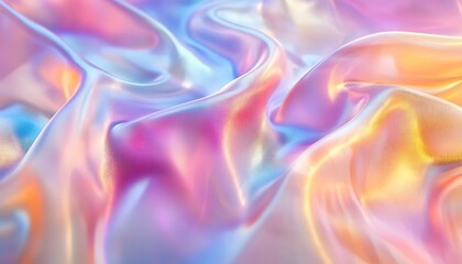 Obraz premium A vibrant, flowing fabric with soft, iridescent waves in pastel colors, creating a dreamy and ethereal visual effect.