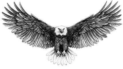 Obraz premium Majestic eagle with spread wings, feathers detailed, on pure white background