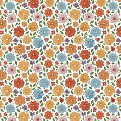 Vector seamless pattern. Cute pattern in small flowers. Small multicolor flowers. White background. Ditsy floral background. Vintage stylish