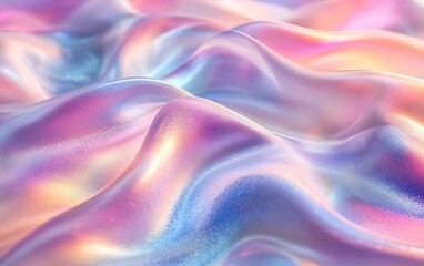 Obraz premium A vibrant, iridescent surface with flowing waves, displaying a blend of pastel colors and a glossy texture.