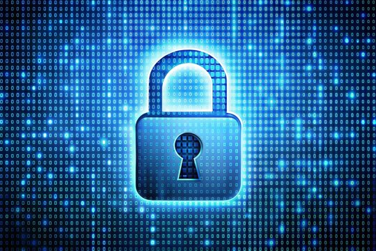 Digital padlock with binary code background cybersecurity concept