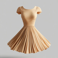 Dress fashioned from folded paper, complex geometric design, intricate folds and patterns, displayed against a plain background, creating a striking visual impact.