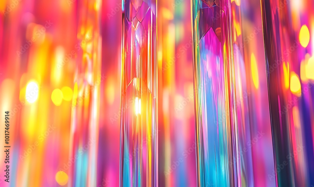 Poster colorful lights and reflections dance through transparent surfaces, creating a vibrant, mesmerizing 