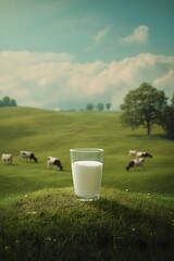 Obraz premium cup of milk on grass