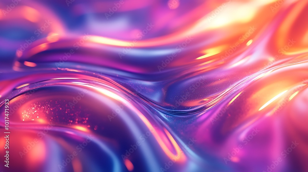 Aufkleber a vibrant, abstract image featuring wavy patterns with glowing hues of purple and orange, creating a