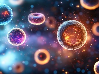 Naklejka premium Colorful microscopic cells in space