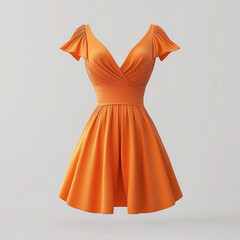 Deep orange dress against a lush green backdrop, creating a striking contrast in an outdoor setting.
