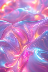A vibrant, abstract close-up of glossy, iridescent curves showcasing a blend of pink and blue hues with captivating light reflections.