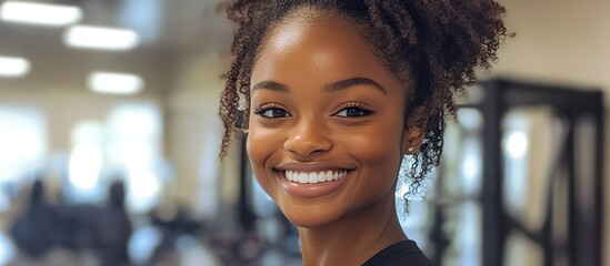 Obraz premium Portrait of a smiling young woman with curly hair.