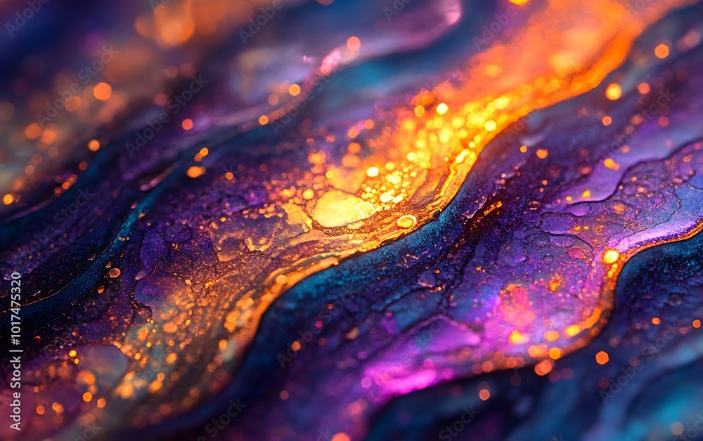 Aufkleber a vibrant, abstract image featuring colorful waves of light and texture, blending purples, oranges, 