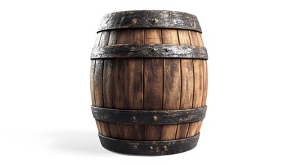 Obraz premium Vintage Wooden Barrel Isolated on White Background for Brewing Liquor Aging or Industrial Decor