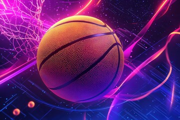 Obraz premium Modern Digital Basketball in Neon Background