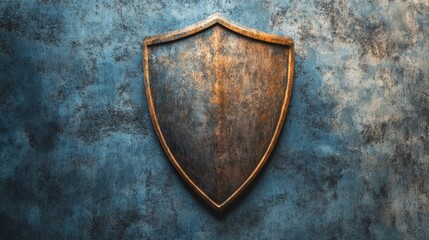 Fototapeta premium Retro shield symbol with a weathered finish on wall. vintage protection concept