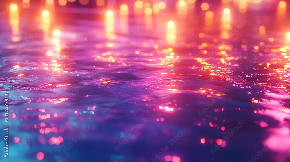 Aufkleber a vibrant, colorful reflection on water, illuminated by soft, glowing lights creating a mesmerizing 