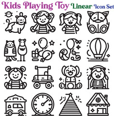 Kids playing toy linear Icon Set