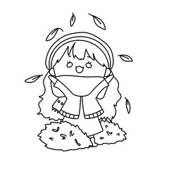 A girl is wearing a scarf and is holding a leaf