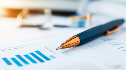 Pen on a graph chart in a business office