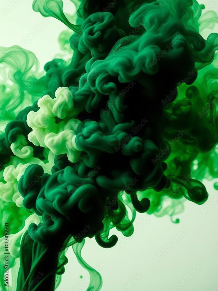 Wall mural black green smoke abstract background acrylic paint underwater explosion swirling ink smoke explosio