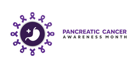 Pancreatic Awareness Month. Ribbon, Gastric and plus icon. Great for cards, banners, posters, social media and more. White background.