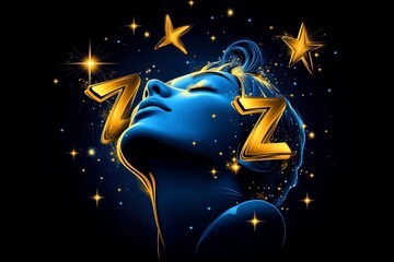 Simple minimalist design of a sleeping person with floating Zâ€™s and stars around them, symbolizing restful sleep and dreamy states