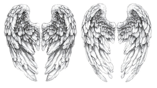 hand drawn sketch of bird wing isolated on white background