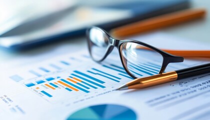 Business Report with Pen and Glasses