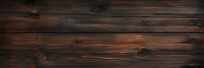Fototapeta premium Rustic Wooden Texture: A close-up shot of weathered, dark brown wood planks, showcasing the natural grain and texture. Ideal for rustic backgrounds, vintage designs. 