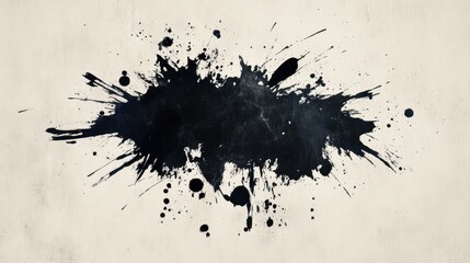 Obraz premium Watercolor paint stain with black splashes on a textured background, featuring brushstrokes and abstract shapes for artistic expression