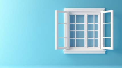 Double Window Frame with White Wood Finish 3D Illustration