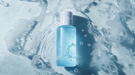 Hydrating Skincare Water Emulsion: Light Blue Product with Water Wave Texture for Ultimate Moisturizing and Skin Treatment in Skincare Branding and Promotion