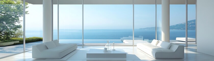 Obraz premium Modern living room with ocean view.