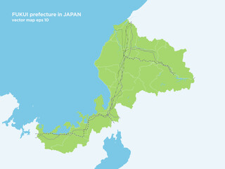 日本の福井県のシンプルな緑色の道路路線図