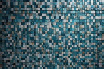 Fototapeta premium a close up of a tiled wall with a blue and white pattern