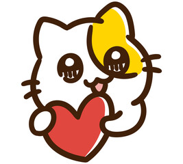 キラキラした瞳でハートを持つかわいいねこのキャラクターの上半身イラスト